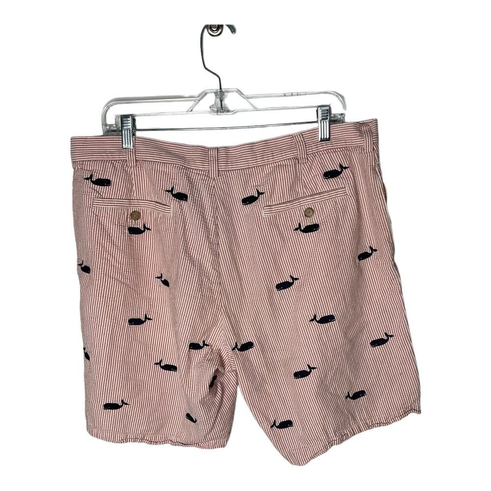 J Crew Chino Shorts‎ Mens 38 Seersucker Embroidered Whales Stripe Cotton Preppy - Picture 2 of 10